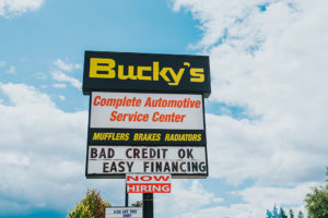 Bucky's Auto repair puyallup billboard with current deals