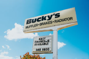 Bucky's Lakewood Auto repair location sign