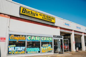 Front window signage at Bucky's Bremerton Auto Repair