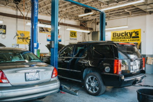 Car being repaired at Bucky's Shoreline location