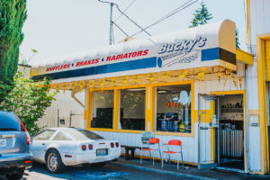 Auto repair storefront at the lynnwood Bucky's Muffler Brakes & Radiator