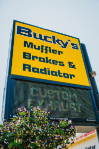 Electronic billboard at the lynnwood Bucky's Muffler Brakes & Radiator